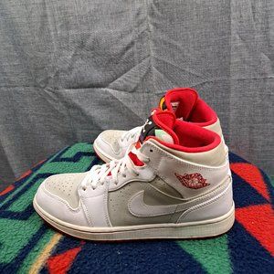 %Nike Air Jordan 1 Retro Mid OG Hare Size 10.5 Bugs Bunny White Red Grey AJ11